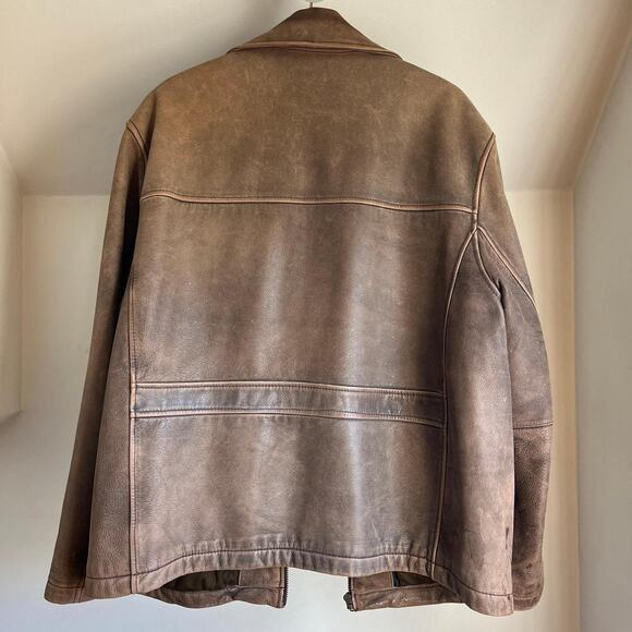 Vintage oversized brown worn leather jacket biker boyfriend moto coat distressed - Picture 7 of 8
